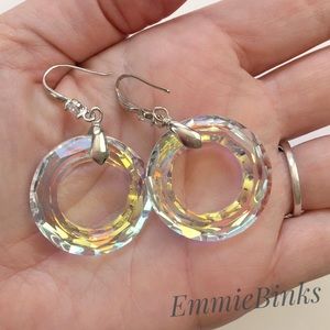 NWT 925 Silver Cubic Zirconia Aurora Borealis Crystal Geometric Drop Earrings